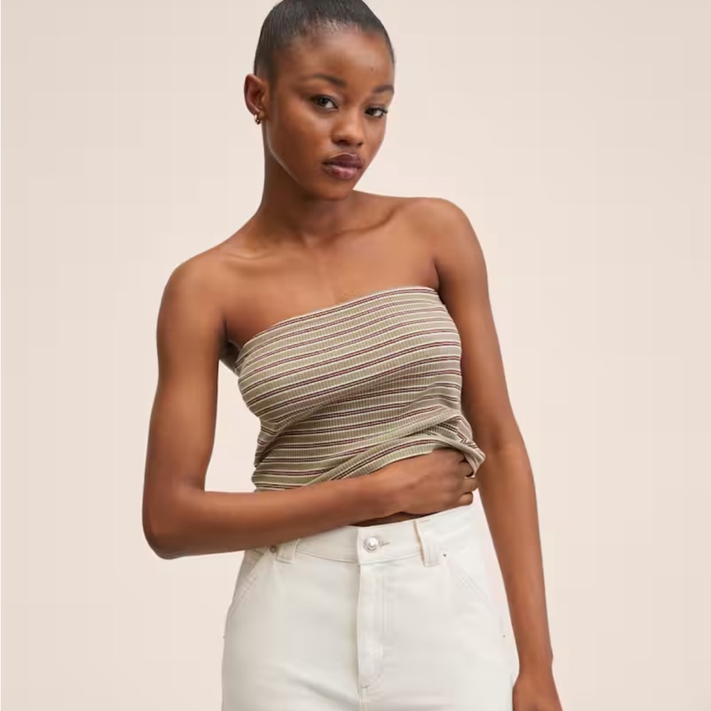 Mango Ribbed Cotton-Blend Tube Top